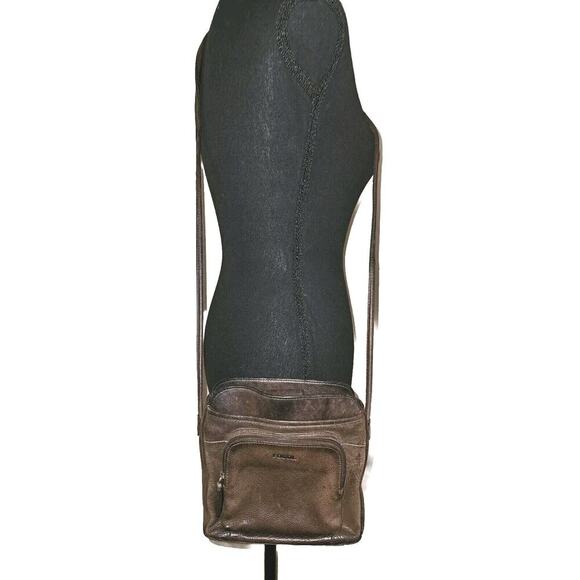 FOSSIL Brown Leather Shoulder Bag Crossbody Organizer Purse Wallet - Picture 1 of 14